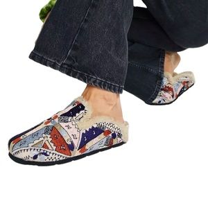 Free People textile damon cozy mules in blue combo size 36.5